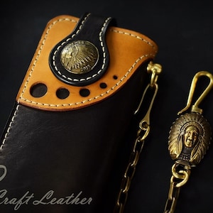 Leder Biker Brieftasche Kette Herren Bifold Brieftasche Handgefertigte Leder Brieftasche Kette Brieftasche Lange Brieftasche Biker Geschenk für Grad Geschenk für Männer Geschenk für ihn