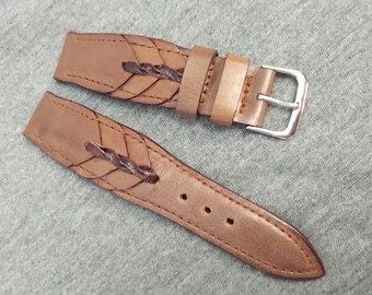 Brown Leather Watch Strap Band Handmade Leather Watch Band 24mm 23mm 22mm 21mm 20mm 19mm 18mm Custom Sized Cowhide Leather Gift Watch