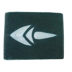 Portefeuille en galuchat vert Portefeuille en véritable peau de galuchat Portefeuille en cuir de galuchat poli Portefeuille exotique Portefeuille à deux volets Cadeau pour lui Cadeau pour elle