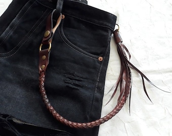 Braided Leather Wallet Chain Biker Leather Rope Wallet Chain Lanyard Wallet Chain Leather Cord Leather Chain Wallet Leather Strap Wallet