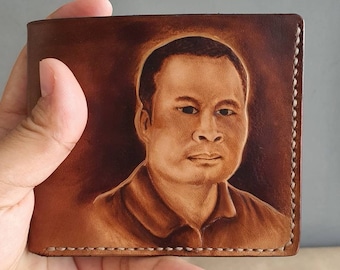 Personalized Photo Leather Wallet for Men Custom Photo Engraving Picture Bifold Wallet Memory Gift Anniversary Gifts for Him Gift for Men