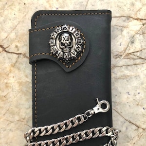 Cartera de motociclista de cuero con cadena, billetera plegable para hombre, billetera de cuero hecha a mano, billetera con cadena, billetera larga, regalo de motociclista para graduados, regalo para hombres, regalo para él