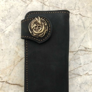 Cartera de cuero estilo motero con cadena para hombre, billetera plegable hecha a mano, billetera larga de cuero, regalo para motero, regalo para graduado, regalo para hombre, regalo para él.