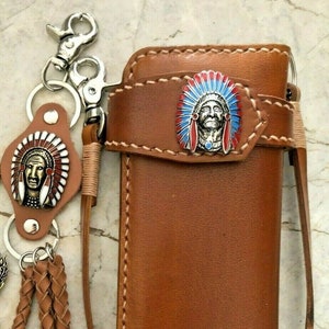 Carteira de couro estilo motociclista com corrente, carteira masculina dobrável, feita à mão, com cordão de couro, carteira longa, presente de motociclista para formatura, presente para homens, presente para ele
