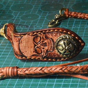 Western Braided Leather Wallet Chain Biker Leather Rope Wallet Chain Skull Hand Tooled Lanyard Chain Cord Leather Chain Wallet Leather Strap