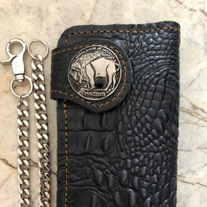 Cartera de motociclista de cuero con cadena, billetera plegable para hombre, billetera de cuero hecha a mano, billetera con cadena, billetera larga, regalo de motociclista para graduados, regalo para hombres, regalo para él
