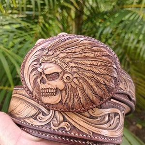Handmade Men&#39;s Western Leather Belt Personalized Leather Belts Genuine Full Grain Tooled Leather Belt Removable Buckle Cowboy Belt Strap