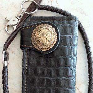Cartera de cuero estilo motero con cadena para hombre, billetera plegable hecha a mano con cordón de cuero, billetera larga, regalo para motero, regalo para graduado, regalo para hombre, regalo para él.