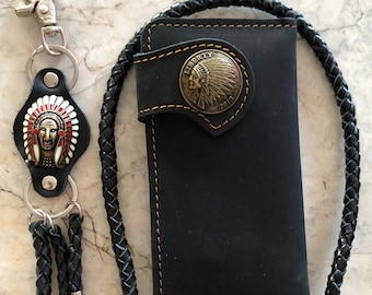 Leder Biker Brieftasche Kette Herren Bifold Brieftasche Handgefertigte Leder Lanyard Brieftasche Lange Brieftasche Biker Geschenk für Grad Geschenk für Männer Geschenk für ihn