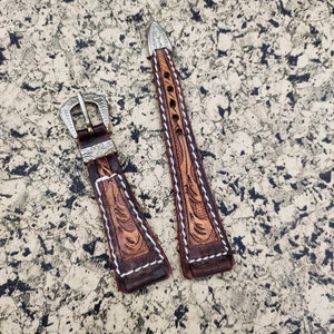Western Watchband Custom Leather Watch Strap Tooled Leather Watch Strap Carved Floral Watch Band 24mm 22mm 20mm 19mm 18mm Gift For Him