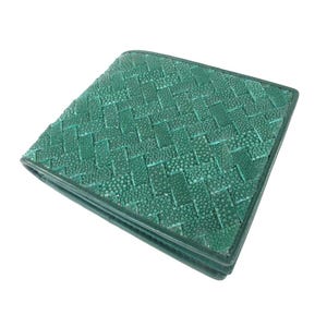 Groene pijlstaartrog portemonnee echte pijlstaartrog huid portemonnee gepolijst pijlstaartrog lederen portemonnee exotische portemonnee tweevoudige portemonnee cadeau voor hem cadeau voor haar