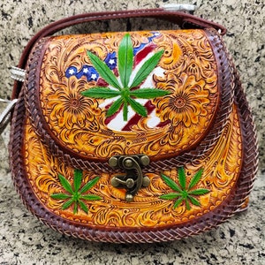 Western Cowhide Leather Purse Shoulder Bag Hand Tooled Leather Bag Carved Floral Handmade Purse Leather Bag Crossbody Handbag Clutch Bag