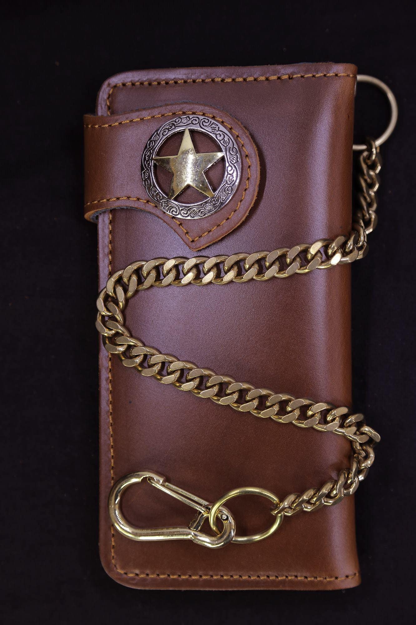 Leather Biker Wallet Chain Mens Bifold Wallet Handmade