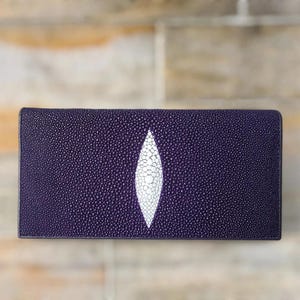 Cartera de raya morada Cartera de piel de raya genuina Cartera de piel de raya pulida Cartera exótica Cartera plegable Regalo para mamá Regalo para ella
