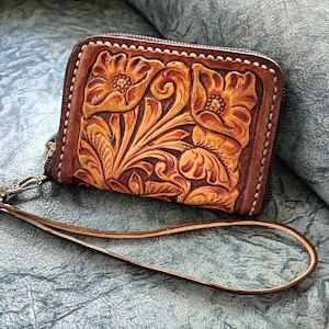 Handgefertigte geschnitzte Lederbrieftasche Florale Brieftasche Western Cowboy Bifold Herren Brieftasche Punzierte Leder Brieftasche Geschenk für Ihn Geschenk für Männer Geschenk für Papa
