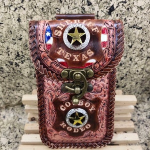 Western Leather Phone Case For Belt  Carved Leather Handmade Tooled Leather Cell Phone Holder Leather Gift for Him Gift for Men Gift for Dad