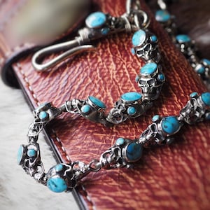 Biker Weiß Bronze Kette Wallet Metall Kette Biker Schlüsselanhänger Portemonnaie Kette Türkis Stein Keychain Handmade Motorrad Wallet Chain