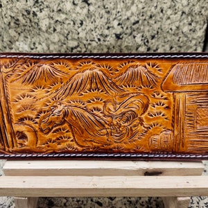 Cartera de cuero tallada a mano, cartera floral, cartera plegable estilo vaquero occidental para hombre, cartera de cuero repujado, regalo para él, regalo para hombre, regalo para papá