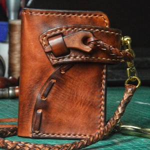 Leder Biker Brieftasche Kette Herren Bifold Brieftasche Handgefertigte Leder Brieftasche Kette Brieftasche Lanyard Brieftasche Geschenk für Grad Geschenk für Männer Geschenk für ihn