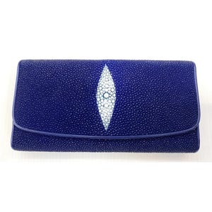 Cartera de raya azul Cartera de piel de raya genuina Cartera de piel de raya pulida Cartera exótica Cartera plegable Regalo para mamá Regalo para ella
