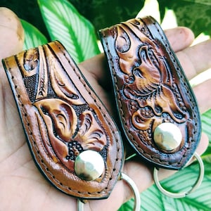 Western Keychain Hand Tooled Leather Car Keychain Leather Keychain Keyfob Handmade Leather Keychain Gift for him Gift for men Gift for dad