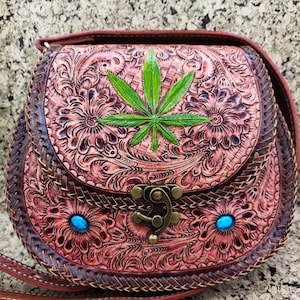 Western Cowhide Leather Purse Shoulder Bag Hand Tooled Turquoise Bag Carved Floral Handmade Purse Turquoise Crossbody Handbag Clutch Bag