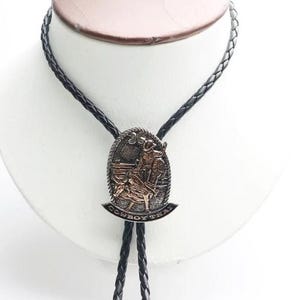 Southwestern Horse Bolo Tie Leather Cowboy Necktie Accessories Mens Necklace Leather Cord Woven Gift For Him Gift For Men Gift For Dad