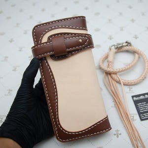 Cartera de cuero estilo motero con cadena para hombre, billetera plegable hecha a mano con cordón de cuero, billetera larga, regalo para motero, regalo para graduado, regalo para hombre, regalo para él.