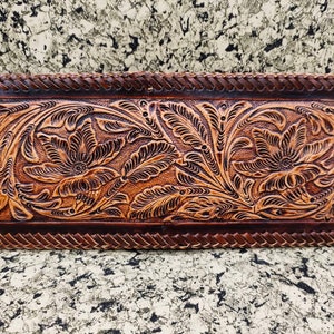 Cartera de cuero tallada a mano, cartera floral, cartera plegable estilo vaquero occidental para hombre, cartera de cuero repujado, regalo para él, regalo para hombre, regalo para papá