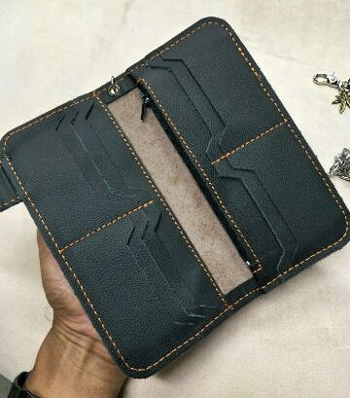 Chain Wallet Handmade Leather Biker Walltet Mens Bifold Wallet ...