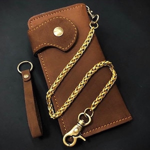 Cartera de motociclista de cuero con cadena, billetera plegable para hombre, billetera de cuero hecha a mano, billetera con cadena, billetera larga, regalo de motociclista para graduados, regalo para hombres, regalo para él