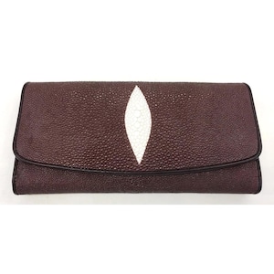Cartera de raya marrón Cartera de piel de raya genuina Cartera de piel de raya pulida Cartera exótica Cartera plegable Regalo para mamá Regalo para ella