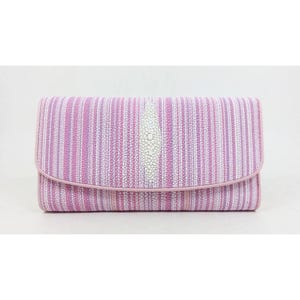 Cartera de raya rosa Cartera de piel de raya genuina Cartera de piel de raya pulida Cartera exótica Cartera plegable Regalo para mamá Regalo para ella