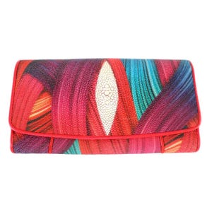 Cartera de raya genuina Cartera de piel de raya pulida Cartera de piel de raya exótica Cartera plegable Regalo para mamá Regalo para ella