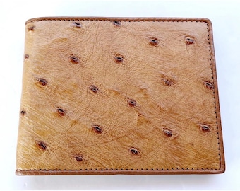 Cartera de avestruz color canela Cartera de piel de avestruz Cartera de piel auténtica de avestruz Cartera exótica Cartera plegable Regalo para él Regalo para ella Regalo para hombres