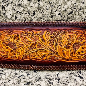 Cartera de cuero tallada a mano, cartera floral, cartera plegable estilo vaquero occidental para hombre, cartera de cuero repujado, regalo para él, regalo para hombre, regalo para papá