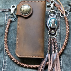Leder Biker Brieftasche Kette Herren Bifold Brieftasche Handgefertigte Leder Lanyard Brieftasche Lange Brieftasche Biker Geschenk für Grad Geschenk für Männer Geschenk für ihn
