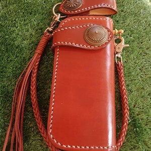 Leder Biker Brieftasche Kette Herren Bifold Brieftasche Handgefertigte Leder Lanyard Brieftasche Lange Brieftasche Biker Geschenk für Grad Geschenk für Männer Geschenk für ihn