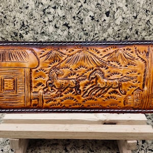 Cartera de cuero tallada a mano, cartera floral, cartera plegable estilo vaquero occidental para hombre, cartera de cuero repujado, regalo para él, regalo para hombre, regalo para papá