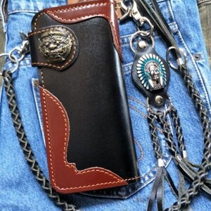 Leder Biker Brieftasche Kette Herren Bifold Brieftasche Handgefertigte Leder Lanyard Brieftasche Lange Brieftasche Biker Geschenk für Grad Geschenk für Männer Geschenk für ihn