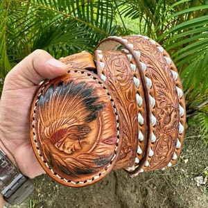 Handmade Men&#39;s Western Leather Belt Personalized Leather Belts Genuine Full Grain Tooled Leather Belt Removable Buckle Cowboy Belt Strap