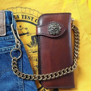 Leder Biker Brieftasche Kette Herren Bifold Brieftasche Handgefertigte Leder Brieftasche Kette Brieftasche Lange Brieftasche Biker Geschenk für Grad Geschenk für Männer Geschenk für ihn
