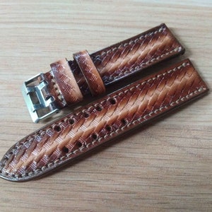 Western Watchband Custom Leather Watch Strap Tooled Leather Watch Strap Carved Floral Watch Band 24mm 22mm 20mm 19mm 18mm Gift For Him