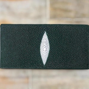 Cartera de raya verde Cartera de piel de raya genuina Cartera de piel de raya pulida Cartera exótica Cartera plegable Regalo para mamá Regalo para ella