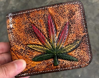 Handmade Carved Leather Wallet Floral Wallet Western Cowboy Bifold Mens Wallet Tooled Leather Wallet Gift for Him Gift for Men Gift for Dad