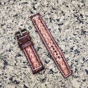 Western Watchband Custom Leather Watch Strap Tooled Leather Watch Strap Carved Floral Watch Band 24mm 22mm 20mm 19mm 18mm Gift For Him