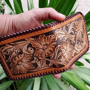 Carved Leather Mens Wallet Cowboy Carved Wallet Bifold Wallet Western Cowboy Wallet Anniversary Gift for Him Gift for Men Gift for Dad