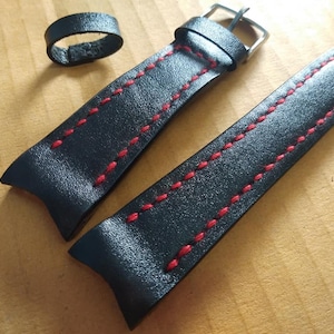Black Leather Watch Strap Band Handmade Leather Watch Band 24mm 23mm 22mm 21mm 20mm 19mm 18mm Custom Sized Cowhide Leather Gift Watch