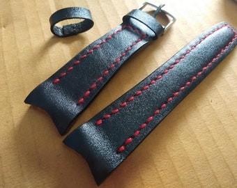 Black Leather Watch Strap Band Handmade Leather Watch Band 24mm 23mm 22mm 21mm 20mm 19mm 18mm Custom Sized Cowhide Leather Gift Watch