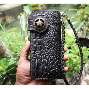 Leder Biker Brieftasche Kette Herren Bifold Brieftasche Handgefertigte Leder Lanyard Brieftasche Lange Brieftasche Biker Geschenk für Grad Geschenk für Männer Geschenk für ihn
